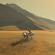 Artist’s conception of Dragonfly on the surface of Titan.